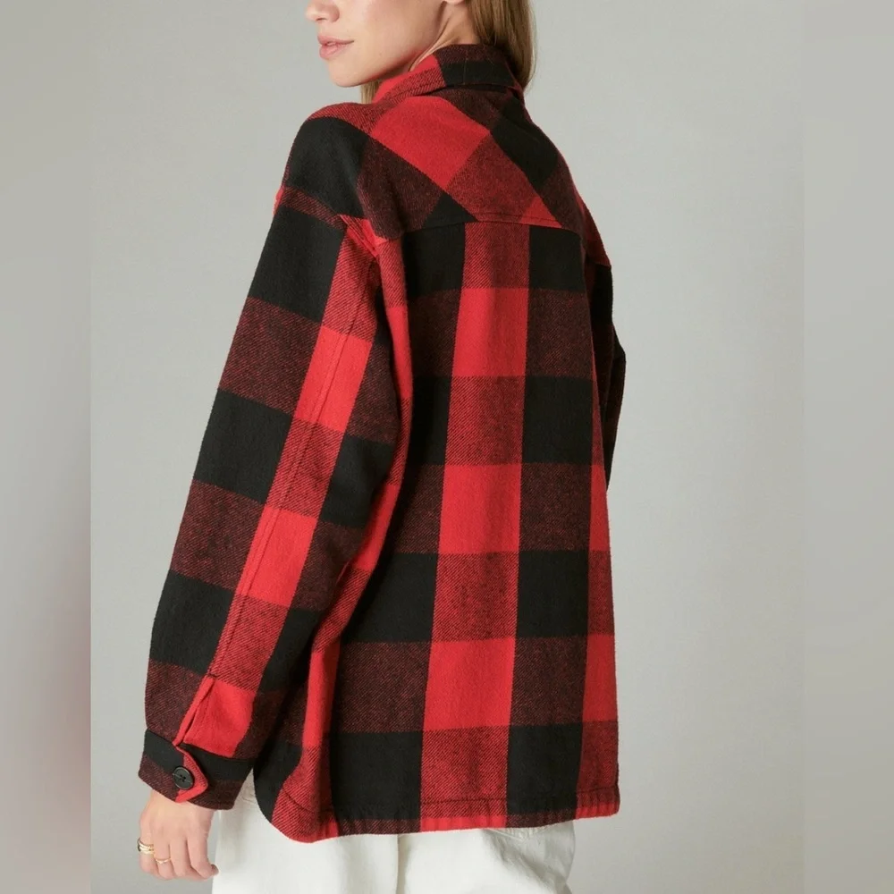LUCKY brand oversized plaid shirt jacket buffalo red size S
